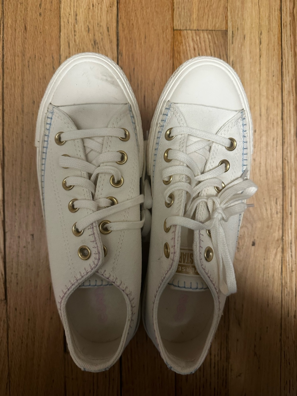 Converse White Canvas Low-Top Sneakers with Gold Eyelets